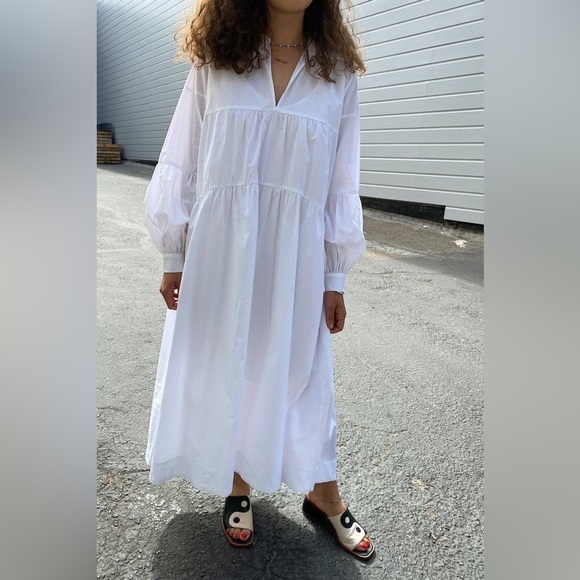 Just Female / Brandy tiered Maxi Dress White cotton poplin Long Sleeves Medium M - Picture 4 of 7